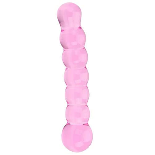 Loving Joy Ribbed Glass Dildo, Pink Glass Dildo Sex Toy, Glass Sex Toy