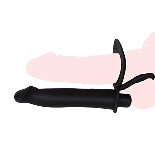 Silicone Strap On Penis Butt Plug, Double Penetration Dildo Vibrator with Cock Ring, Delay Ejaculation Anus Plug Massager Adult Erotic Anal Sex Toys for Male Man Women Couples Black