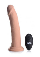 7X Inflatable and Vibrating Remote Control Silicone Dildo - 8.5 Inch Beige