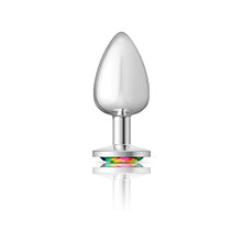 Load image into Gallery viewer, Viben Toys  Cheeky Charms Butt Plug  Body Safe Aluminum Alloy, Lightweight Anal Plug  Silver Round Rainbow Acrylic Gemstone - Large
