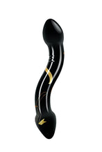 Load image into Gallery viewer, Secret Kisses Handblown Glass Double Ended Dildo Black Gold (7.5&quot;)
