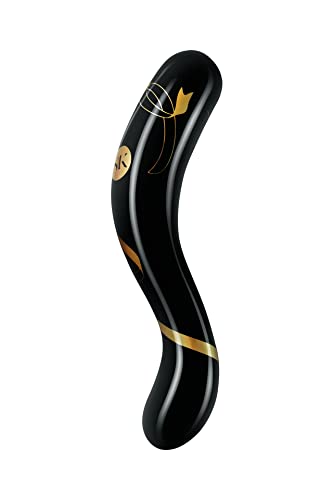 Secret Kisses Handblown Glass Double Ended Dildo Black Gold (7