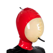 Load image into Gallery viewer, Latex Hood Inflatable Mask Full Face Hood Inflation Breathing Zipped Latex Mask (S, Red-Transparent)
