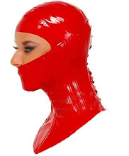 Load image into Gallery viewer, Latex Hood Rubber mask Holiday Hoods and Collars with Lacing Behind with Zipper Cosplay Halloween (XXL)
