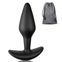 Anal Plug Silicone Butt Plug with Long Taper & Thin Neck & Curved Base for Comfortable Long-Term Wear Prostate Massager Sex Toy for Men Women TJIJP (M) Black