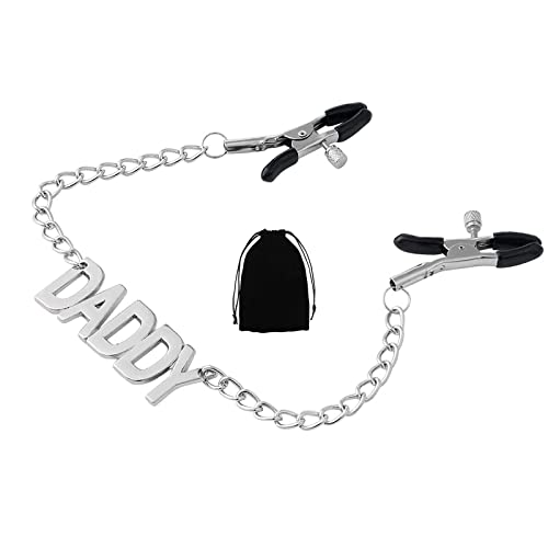 MONEYN Adjustable Nipple Clamps with Letter Chain, Massage Breasts Clips Nipple Clips, Nipple Clamps Non Piercing for Ladies Own Use and Flirting with Couples (Daddy)