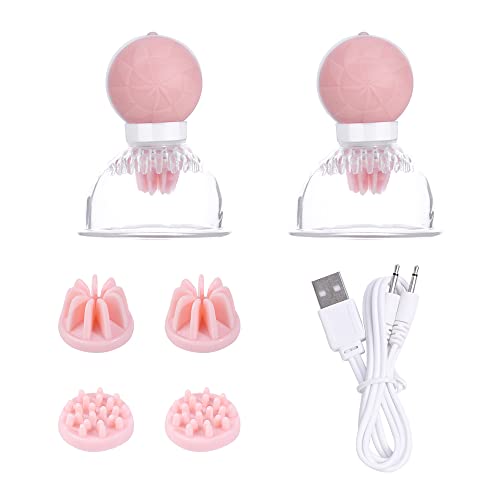 Bluebay Leather Breasts Vibrator Nipple Sucker Breast Massager with Suction Cups Vibrating Nipple Sucker for Women (360 Rotating Brush 1 Pair)