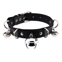 Adjustable Bondage Binding Leather Metal Large Bell Collar Neck Ring For Men And Women, PU Leather Necklace Jewelry Black Collar, Role Play Collar