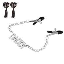 Load image into Gallery viewer, Nipple Clamps with Chain, Non-Piercing Metal Body Chain with Letter Plate, Adjustable Nipple Clamp Clip, Nipple Clamps for Sex Pleasure for Women (Slut)
