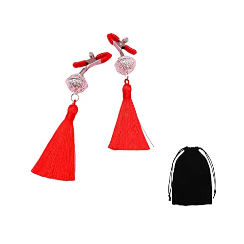 Nipple Clips,Women Adjustable Nipple Clamps with Bells and Tassel,Nipple Clamps for Men,Nipple Clamps for Women Pleasure,Nipple Clamps Non Piercing (Red)