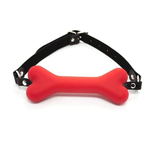 COVETHHQ Doggy Bone Mouth Ball Gag Silicone Fetish Slave Ball Gag Oral Fixation Mouth Stuffed Sex Toys for Couples (Color : Red)