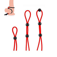 Ufilter 3 Pcs Adjustable Cock Ring Set, Reusable Silicone Beaded Penis Rope, Lasting Dick Erection Ejaculation Delay Trainer, Adult Erotic Sex Toys for Men, Red