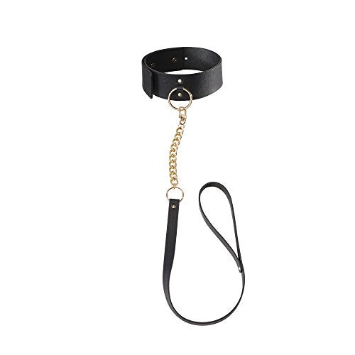 Bijoux Indiscrets Maze Choker with Leash - Vegan Leather Bondaged Collars for Women with Chain Leash - Black Choker Necklace for Women - Sex Collars and Chokers with Leash - BDSM Collar Leash Set