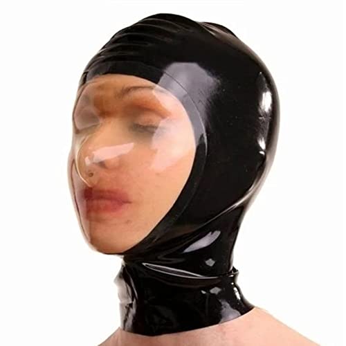 Halloween Black and Transparent Latex Hoods Rubber Mask Open Nostril Breath Control Club wear Cosplay Gatherings (L)