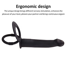 Load image into Gallery viewer, Silicone Strap On Penis Butt Plug, Double Penetration Dildo Vibrator with Cock Ring, Delay Ejaculation Anus Plug Massager Adult Erotic Anal Sex Toys for Male Man Women Couples Black
