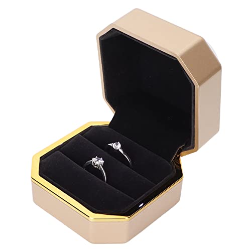 KUIDAMOS Lighted Rings Box, Easy To Easy To Carry Plastic Outer Layer LED Light Couple Ring Box Soft Flocking Inner for Lovers for Engagements(Gold)