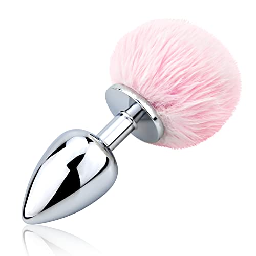 FST Anal Plug Trainer with Imitation Fluffy Bunny Tail, Stainless Steel Butt Plug Role Play Anal Sex Toys for Men Women Couples