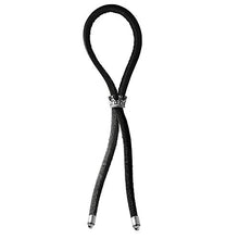 Load image into Gallery viewer, Bolo Cock Ring Lasso Slider Leather Strap, Black, Silver Crown, 1.3 Ounce
