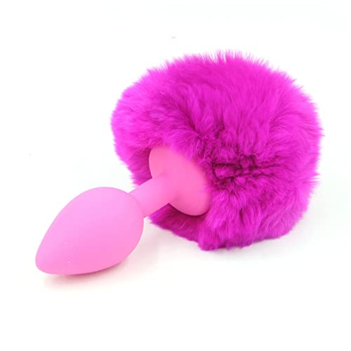 LSCZSLYH Silicone Anal Plug Plush Rabbit Tail Sex for Women Men Gay Sexy Butt Plug Tail Anal Plug Erotic Role Play Accessories (Color : Silicone Rose)