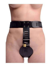 Load image into Gallery viewer, Strict Leather Female Chastity Belt Locking Device Underwear Thong Womens Chastity Panties Belt Bondage Play Thing Bondage BDSM (Small, Black)
