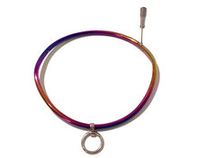 Load image into Gallery viewer, CuffStore 14&quot; Petite 6mm Rainbow Curved Stainless Steel Jewelry Bondage Collar with Single Ring BDSM Collar
