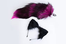 Load image into Gallery viewer, Foxtail Butt Plug - Purple and Black Cat Tail Plug - Roleplay Toy (Medium, Black)
