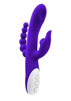 Evolved Love is Back- Lick Me Triple Stim Vibe - Rechargeable Silicone 8-Speed Licking & Vibration in Chunky Shaft with Textured Fin Vibrator - Purple