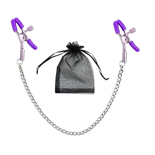 EROOLU Nipple Clamps, Nipple Clip Clamps with Chain, Adjustable Weight Metal Nipple Clamps, Non-Piercing Metal Stimulator Nipple Clips (Purple)