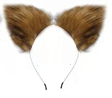 Load image into Gallery viewer, Cat Tail but Plug/Fox Tail Anal Plug Toy, with Sexy cat Ears Cosplay Party Exotic Sensational Toy Set Animal Furry Tail and Ears (Brown White
