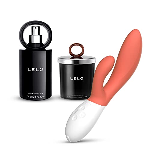 LELO Bundle: INA 3 G Spot and Clitoral Vibrator Coral + Flickering Touch Massage Candle Scent + Free 5 fl. oz LELO Personal Moisturizer