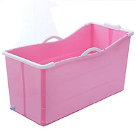 Bathtub Foldable Adult Body Plastic Bath with Non-Slip Handrail Comfortable Headrest Drainage Hole (Color : Pink)