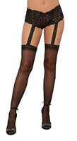 Dreamgirl Women's Lace Short Garter Belt with Attached Sheer Thigh-High Stockings, Black, One Size