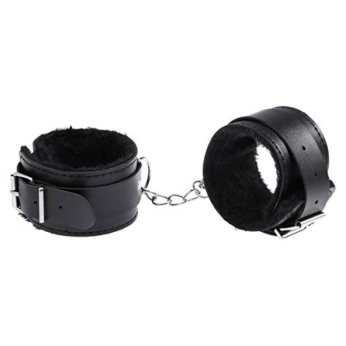 SOIMISSAdjustable PU Leather Plush Handcuffs Restraining Toy Adult Bondage Pleasure Toy (Black Feet Cuffs)