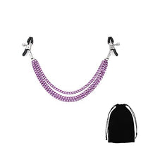 Load image into Gallery viewer, GOVVI Nipple Clamps Sex Pleasure Women,Nipple Clip with Chain Nipple Clamps, Non Piercing Adjustable Clips,Clip On Nipple Rings Decorative Clip for Men Women (Purple)
