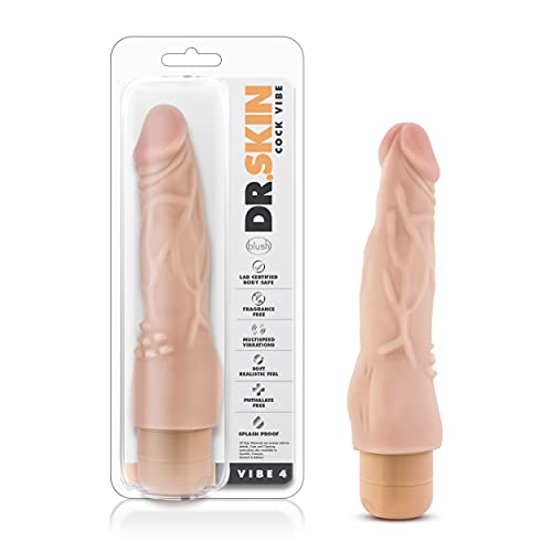 Blush Dr Skin Vibe 4 - Real Feel 8 Inch Realistic Vibrating Dildo - 2 Inch Width - IPX7 Waterproof - Soft Body Safe Material Multi Speed Bendable Vibrator - Sex Toy for Women Men Couples - Beige