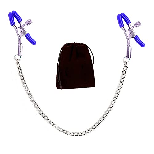 PEALAND Nipple Clip Clamps with Chain, Adjustable Weight Metal Nipple Clamps for Men Women, Non-Piercing Metal Stimulator Nipple Clips (Blue)