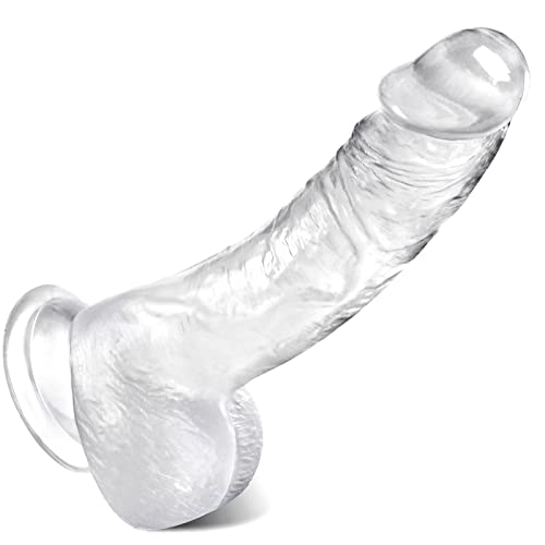 8 Inch Clear Dildo Adult Toy with Strong Suction Cup Hands-Free Play Realistic Anal Sex Toys, Body Safe Soft Material G Spot Penis with Lifelike Glans Vaginal Stimulator for Women & Men Beginner