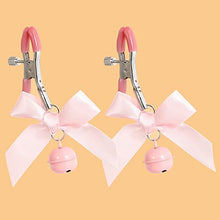 Load image into Gallery viewer, MONEYN 2 PCs Adjustable Nipple Clamps, Bow-Knot &amp;Bells Nipple Clamps for Women, Nipple Jewelry Non Piercing, Nipple Clips for Own Use or Couple Flirting (Pink)
