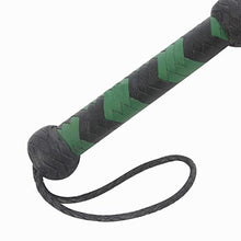 Load image into Gallery viewer, Real Leather Heavy Duty Flogger Sturdy Black &amp; Green Handle 25 Pieces of Tails
