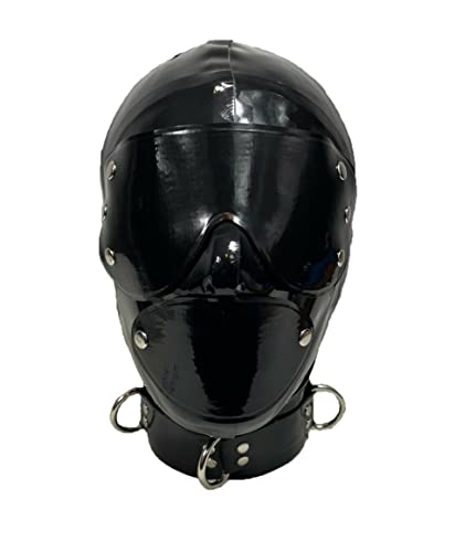 Yuanweicloths Latex Hood Rubber Mask Halloween with Detachable Blindfold and Mouth Cover Cosplay SM Ball (S)