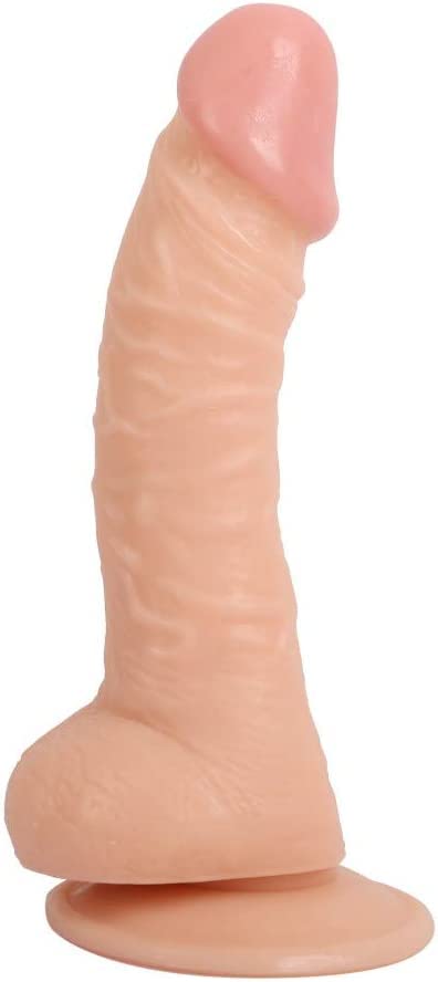 6 Inch Realistic Dildo, Body-Safe Material Lifelike Huge Penis with Strong Suction Cup for Hands-Free Play, Flexible Cock with Curved Shaft and Balls for Vaginal G-spot and Anal Play