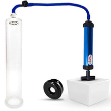 Load image into Gallery viewer, LeLuv Aero Blue Lightweight Penis Pump Bundle with Soft Black TPR Seals 12 inch Length x 2.125 inch Untapered Length Seamless Cylinder
