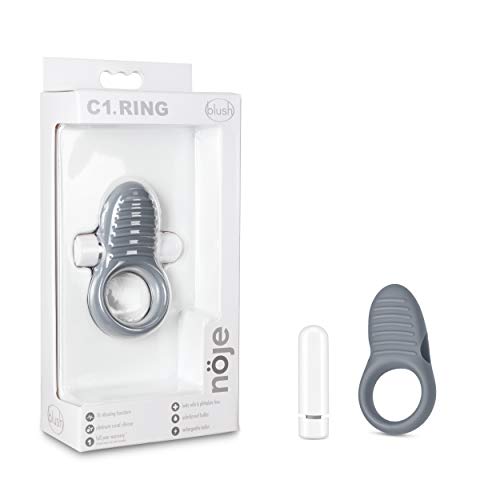 Blush Noje C1 - Rechargeable 10 Function Vibrating Puria Silicone Ultrasilk Smooth Cock Ring - Soft, Comfortable, Stretchy - Harder Erections - Pleasure Enhancing Sex Toy for Couples, Men - Slate