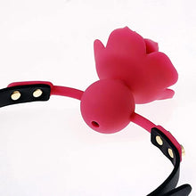 Load image into Gallery viewer, Rose Flower Shape Soft Ball Female Mouth Drooling Toy Leather Strap Adjustable (Pink)
