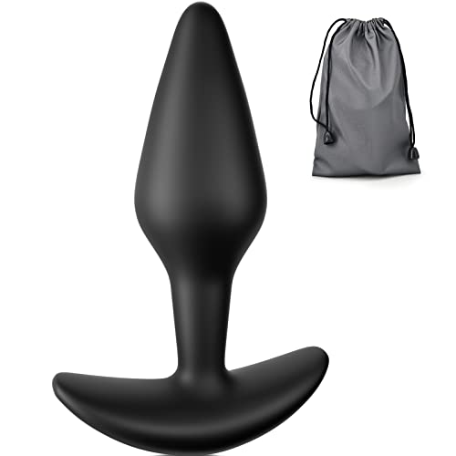 Anal Plug Silicone Butt Plug with Long Taper & Thin Neck & Curved Base for Comfortable Long-Term Wear Prostate Massager Sex Toy for Men Women TJIJP (L) Black