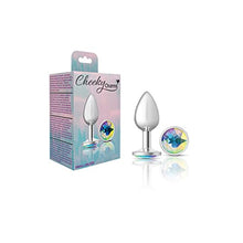 Load image into Gallery viewer, Viben Toys  Cheeky Charms Butt Plug  Body Safe Aluminum Alloy, Lightweight Anal Plug  Silver Round Clear Iridescent Acrylic Gemstone  Small
