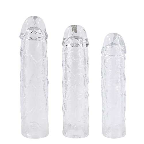 Lelisex Reusable Penis Sleeve Extender 3PCS Ultra-Soft Realistic Textured Extension Cock Enlargers Clear Penis Ring for Men