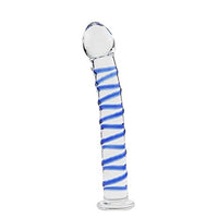 Crystal Glass Pleasure Wand Dildo Penis with Blue Raised Spiral Texture Mushroom Tip Anal Butt Plug Sex Factory