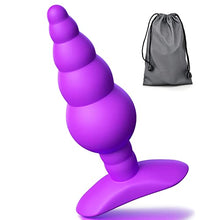 Load image into Gallery viewer, Anal Butt Plug Silicone Gradual Ribbed Anal Bead for Comfortable Long-Term Wear Prostate Massager Sex Toy with T-bar Base &amp; Thin Neck for Men Women Purple TJIJP
