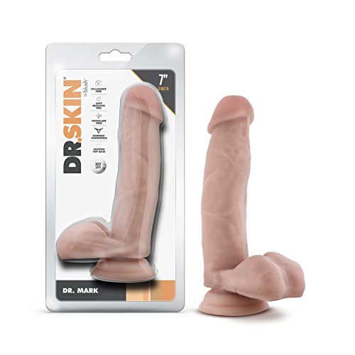 Blush Dr. Skin Realistic 7 Inch Long 1.5 Inch Thick Dildo with Suction Cup Base & Balls Realistic Dildo Soft Real Feel Female Sex Toy Dildo for Beginners Women Men Couples Adult Sex Toy